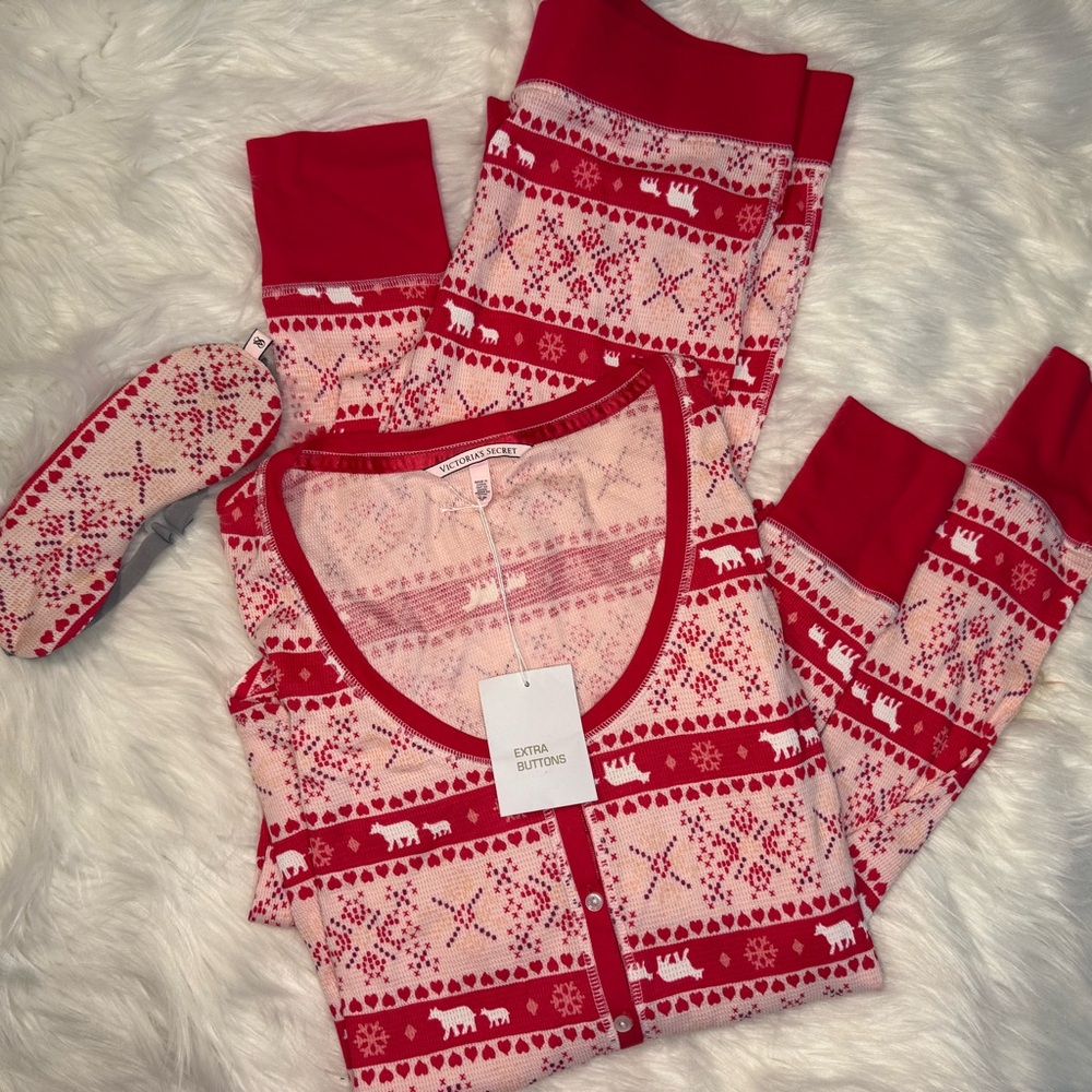 Red and White Victoria Secret Patterned Pajama Set